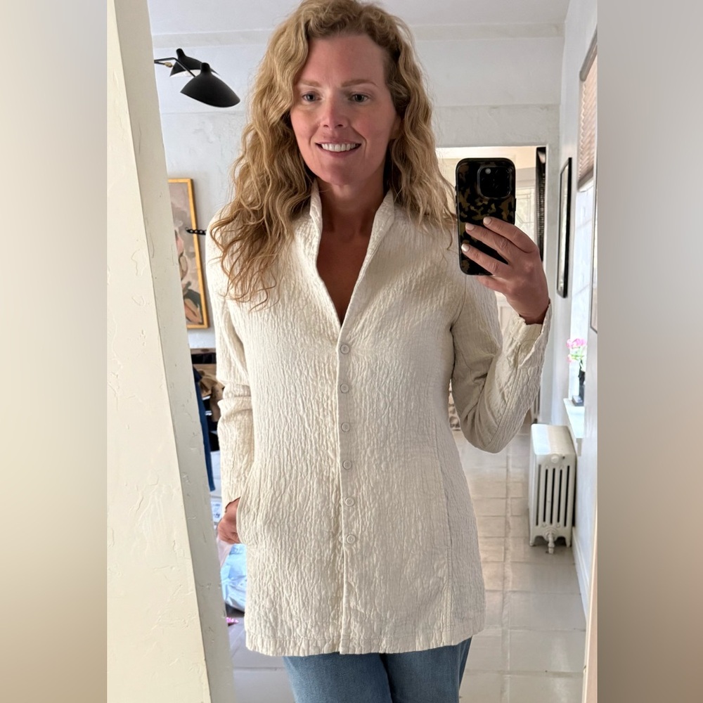 Eileen Fisher Women's Quilted Cream Button-Up Linen Cotton Light Jacket S fits M - Picture 2 of 13